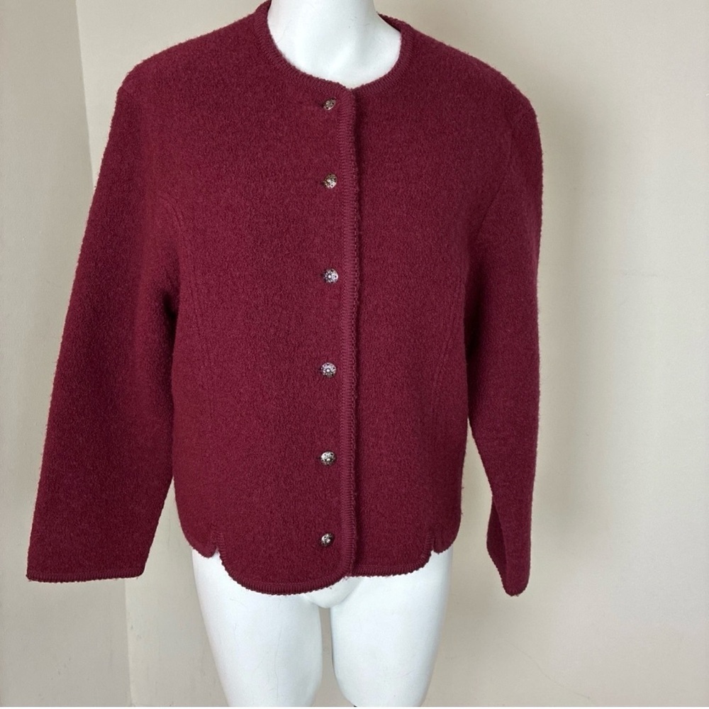 Vintage Orvis Womens Burgundy Cardigan/Jacket Button Up 100% Wool Size 10